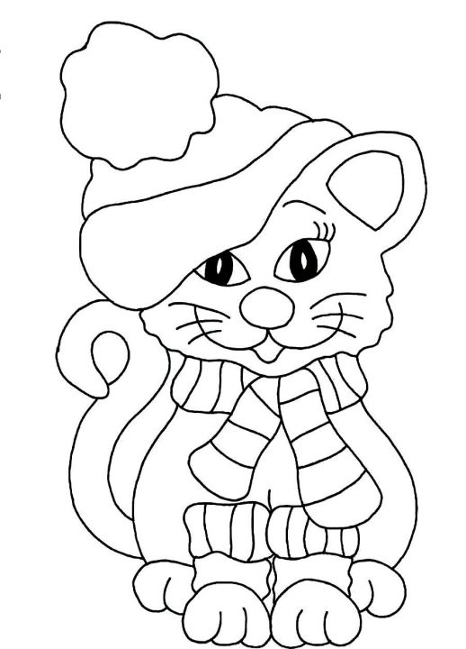 518x720 A Cat Looks Beautiful With Winter Coat Hat And Scarf Coloring