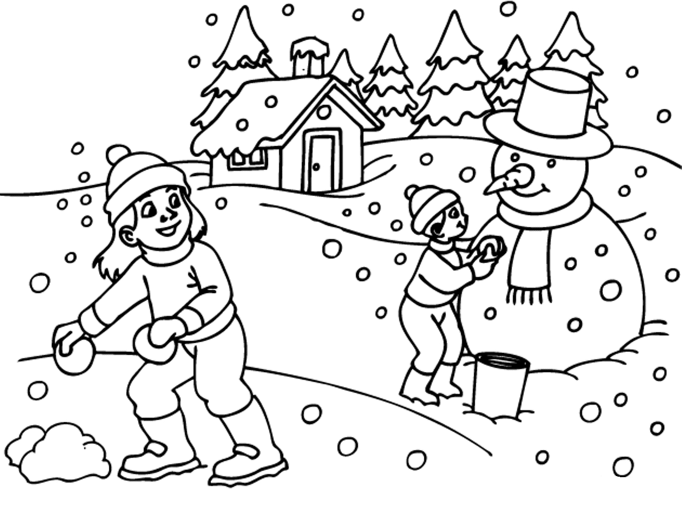 1329x992 Winter Scene Coloring Pages For Glum Me