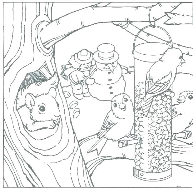 618x618 Winter Scene Coloring Pages