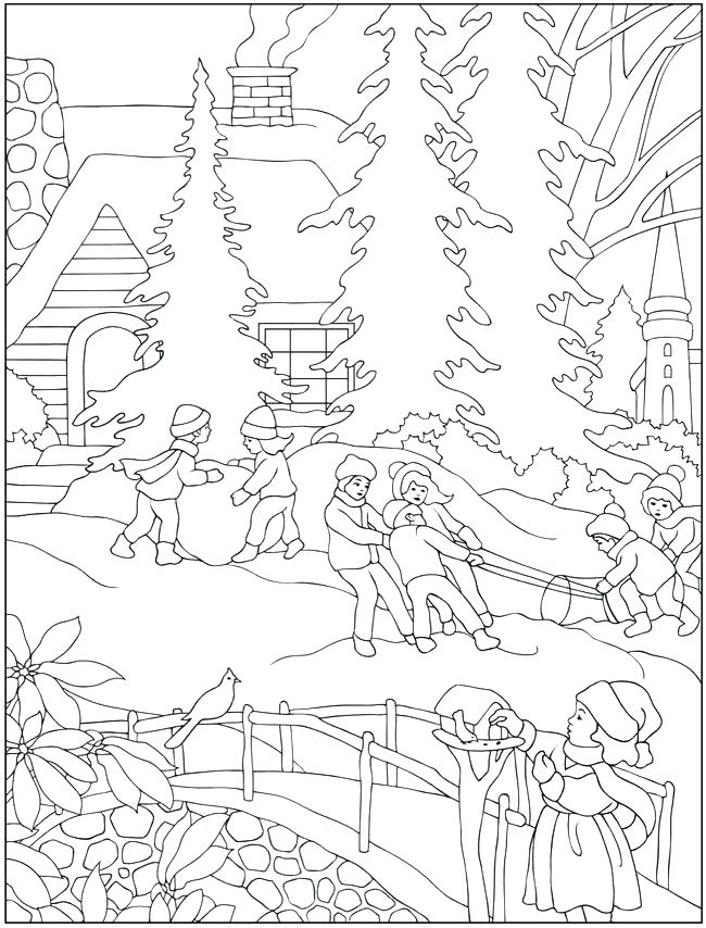 650x854 Winter Scene Coloring Pages Murs