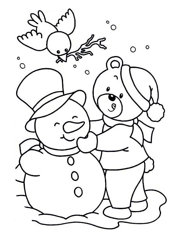 600x785 Lovely Young Little Bear Making Mr Snowman On Winter Season