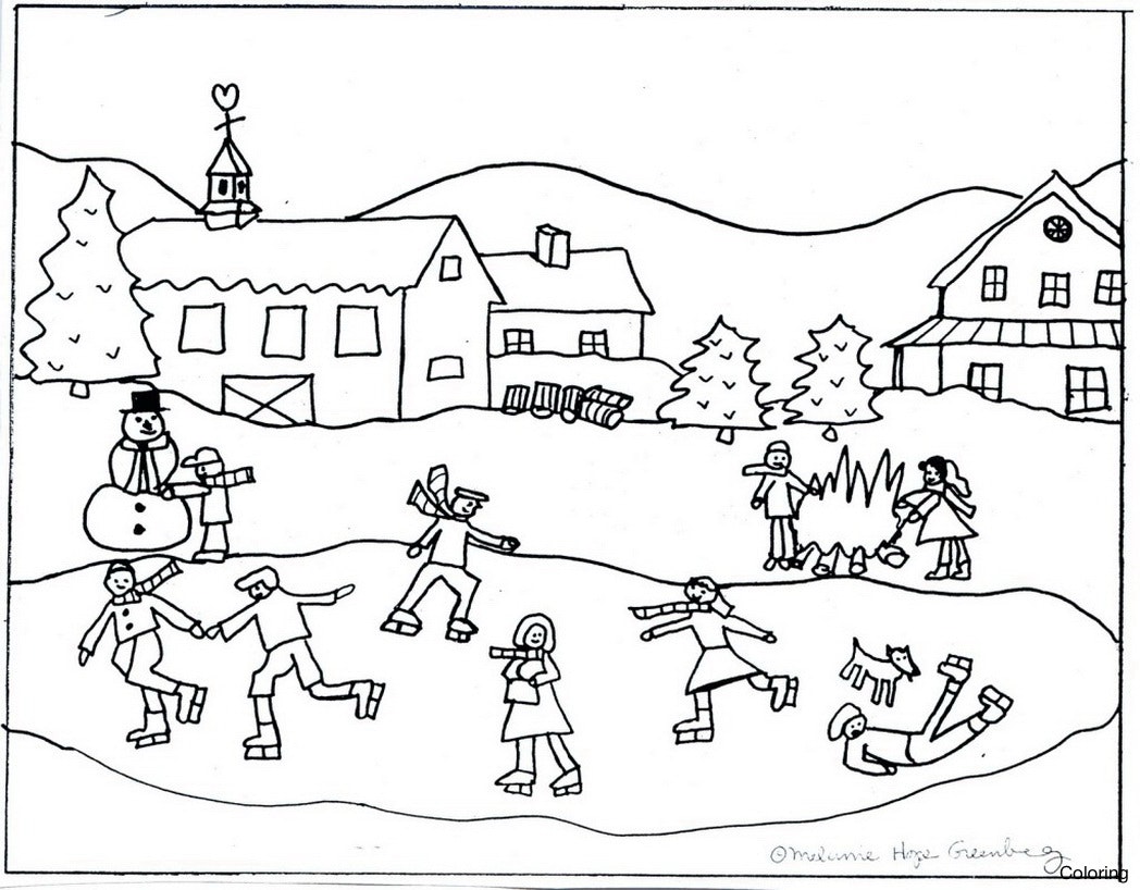 1048x818 Huge Gift Winter Scene Coloring Page Pages Disney Superhero