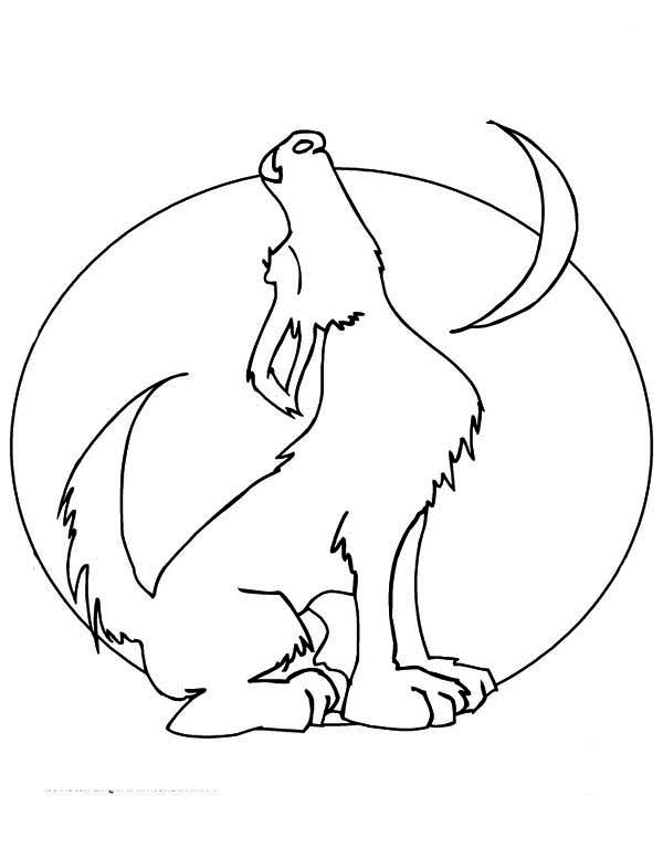600x776 Howling Wolf And The Moon Coloring Page