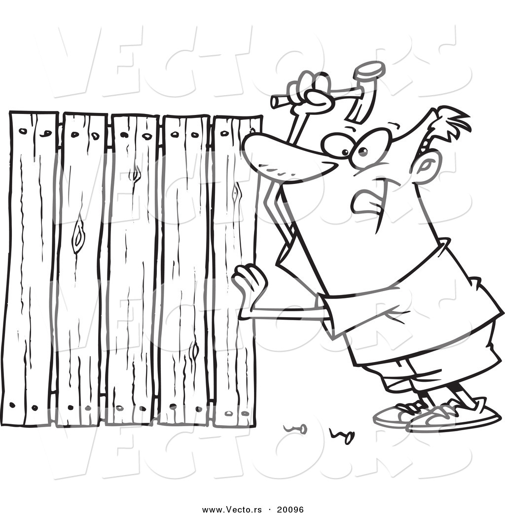 1024x1044 Vector Of A Cartoon Fencer Nailing Boards