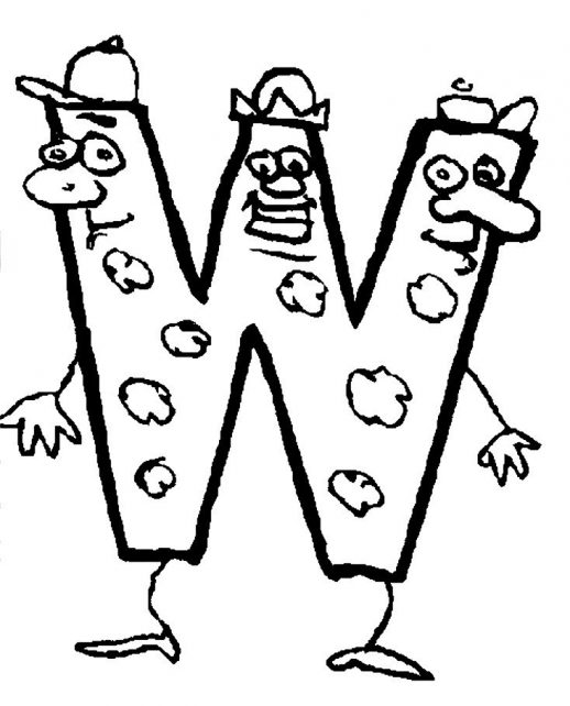 518x642 Funky Letter W With Hands And Legs In Alphabet World Coloring