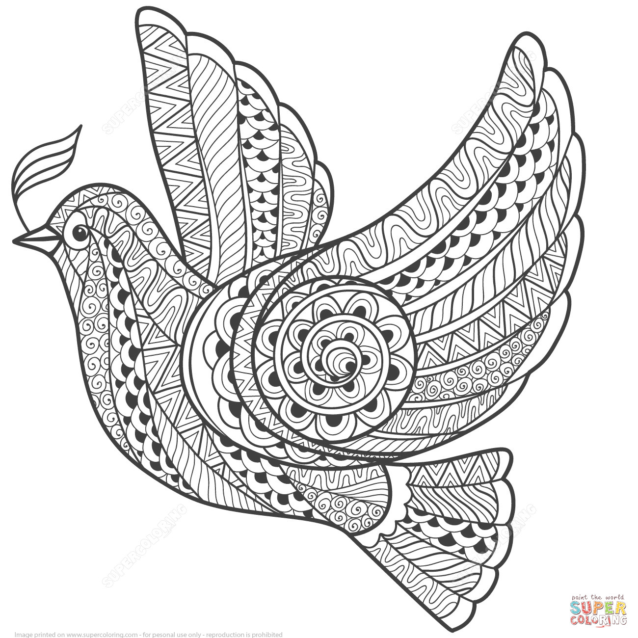 1300x1300 Zentangle Dove Of Peace Coloring Page Free Printable Pages