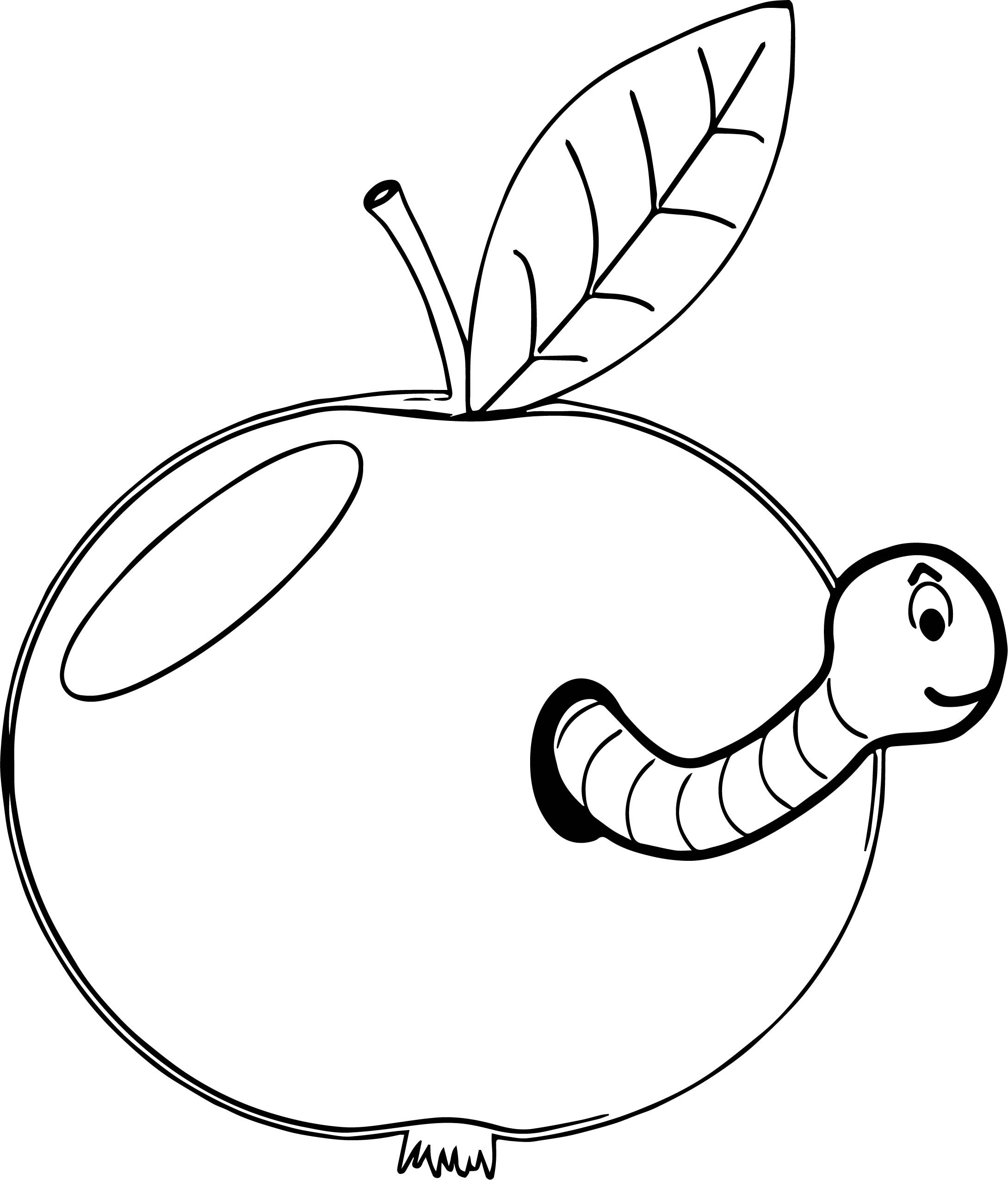2179x2551 Apple With Worm Fruits Coloring Pages Simple For Kids Unique Drawn
