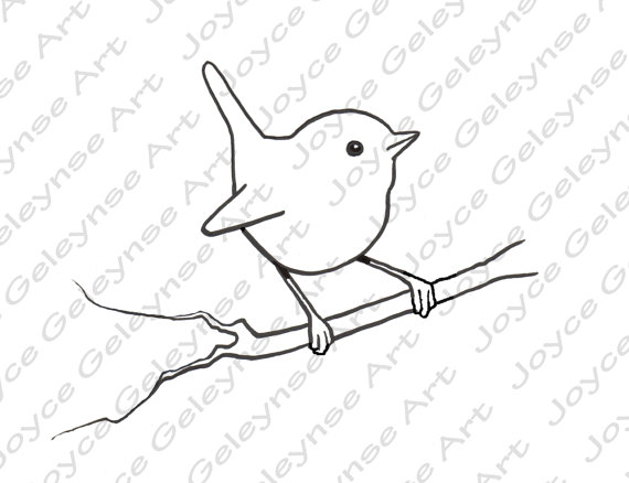 570x438 Digital Stamp Clip Art Little Bird Wren Commercial Use