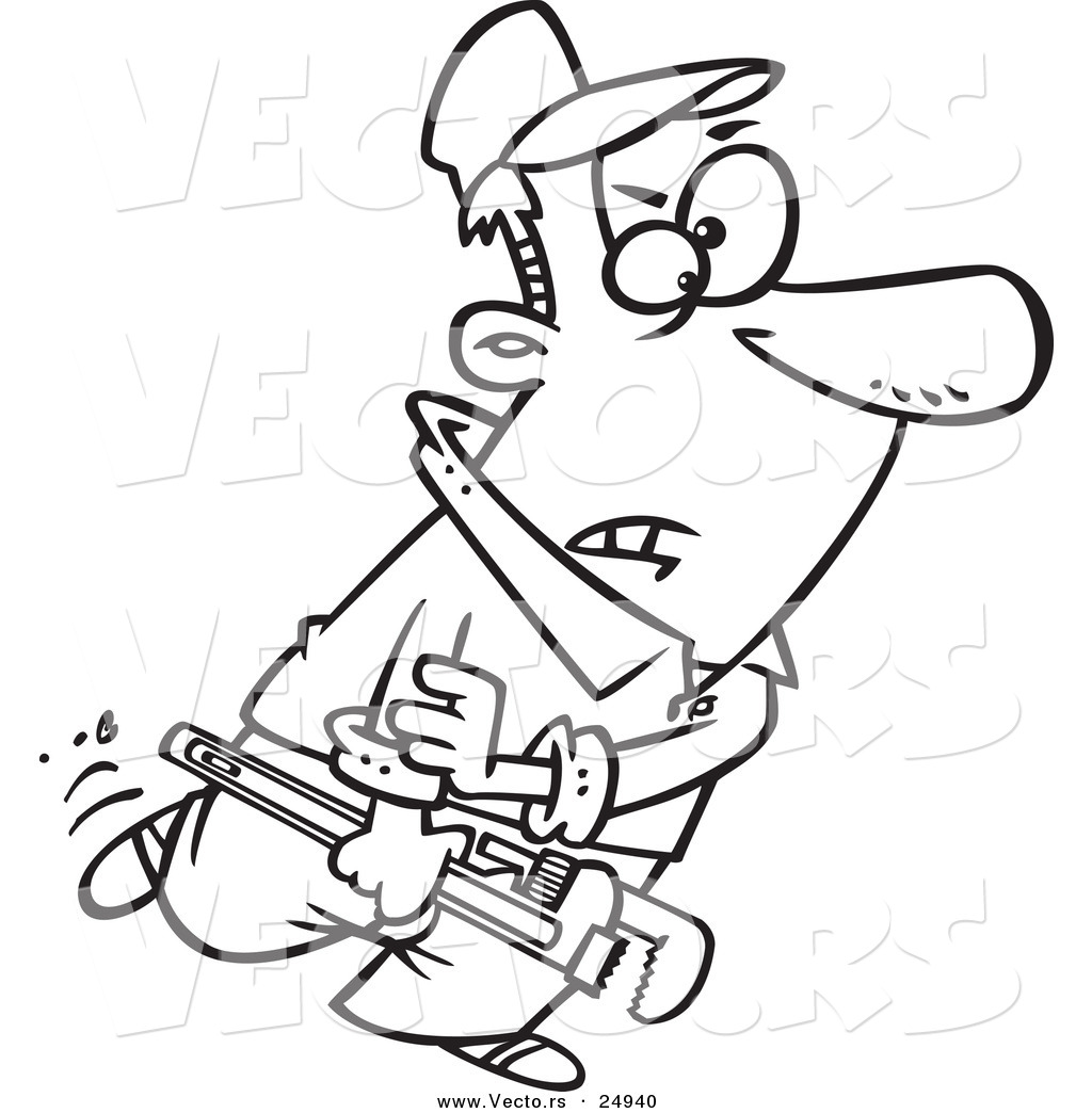 1024x1044 Vector Of A Cartoon Plumber Carrying A Wrench And Rolling Up His