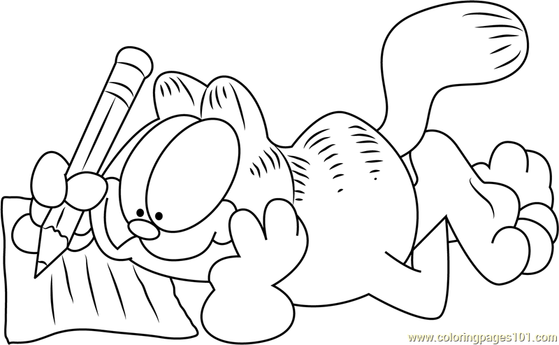 800x493 Garfield Writing Coloring Page