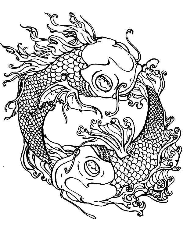 600x755 Koi Fish Yin Yang Coloring Pages