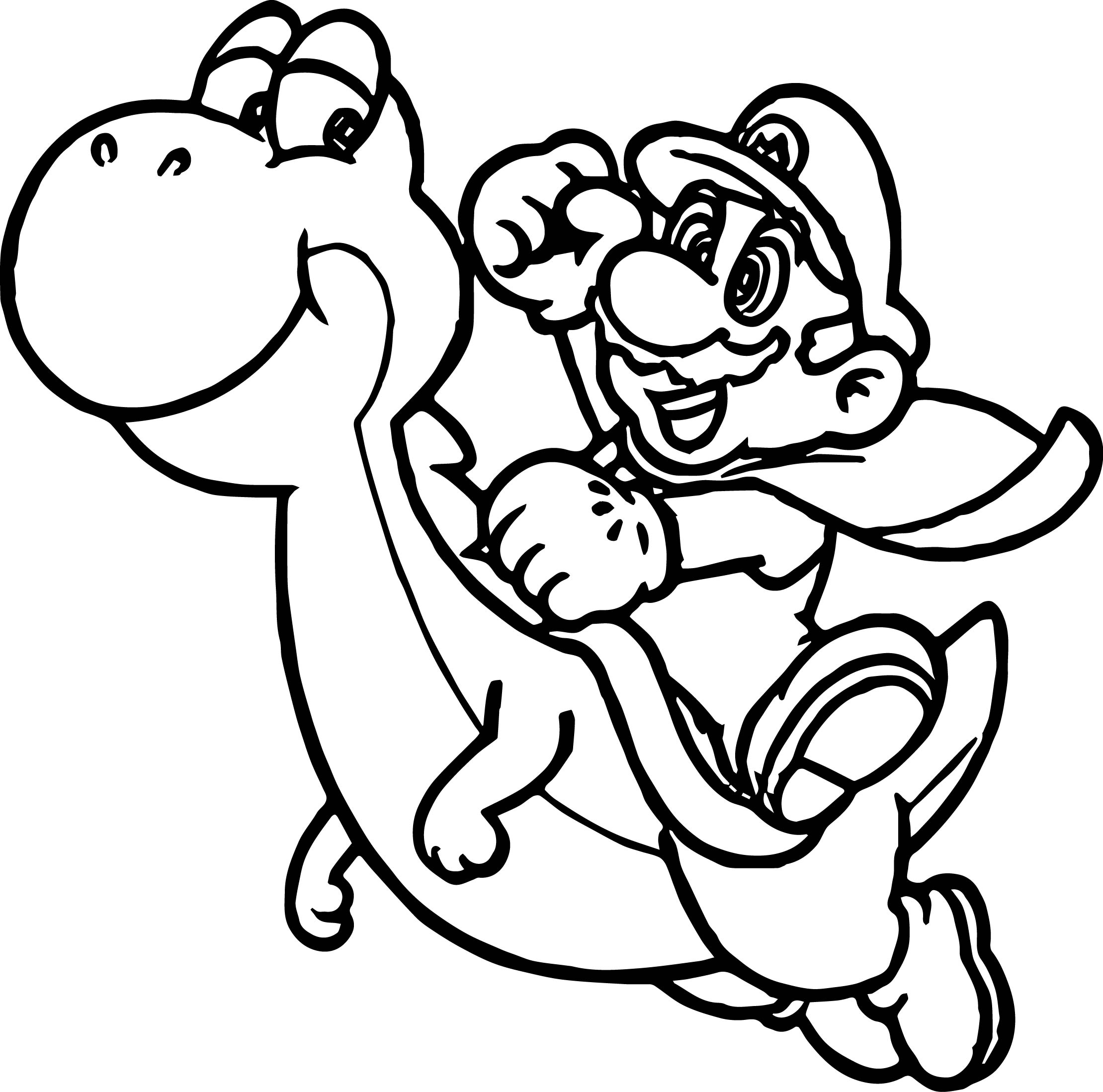 2219x2197 Super Mario And Yoshi Fly Coloring Page Pages
