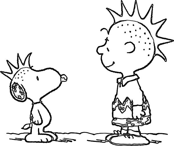600x501 Snoopy And Charlie Brown Punk Rock Hair Style Coloring Pages