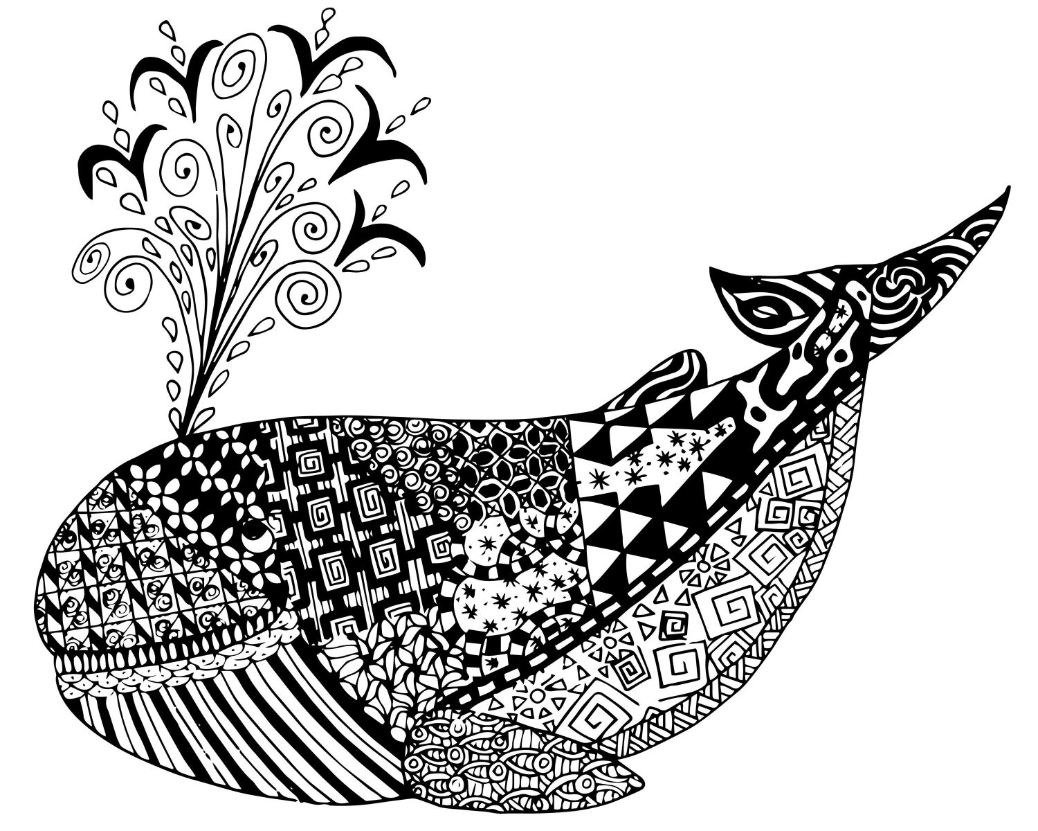 1500x1200 Awesome Whale Zen Tangles Adult Coloring Page Printable Image