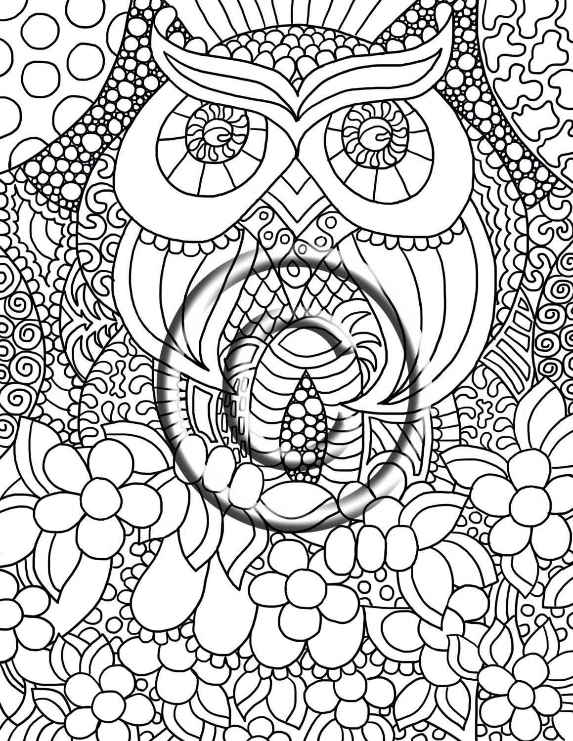 1159x1500 Digital Download Coloring Page Hand Drawn Zentangle Inspired Owl