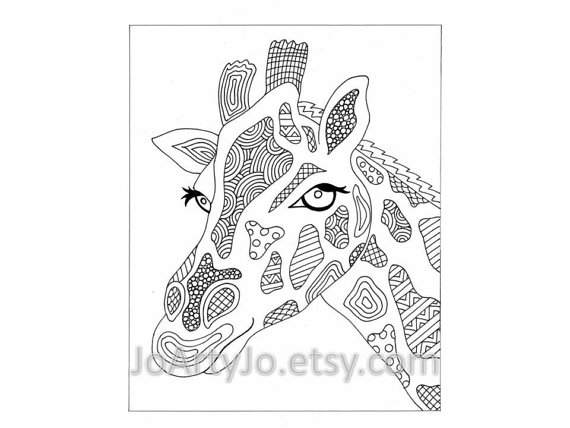 570x428 Giraffe Printable Zentangle Inspired Coloring Page Zendoodle