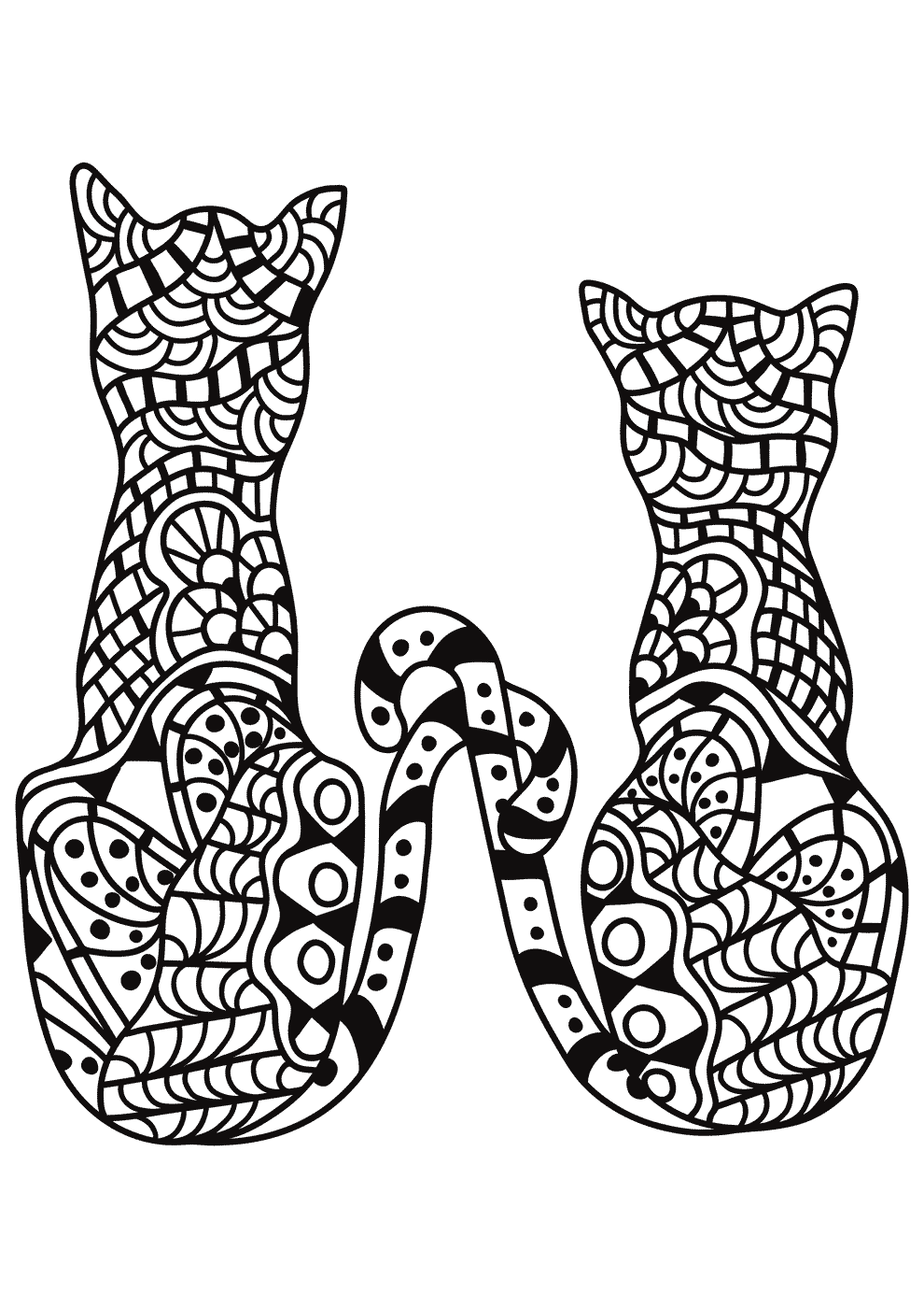 990x1400 Zentangle Cats Coloring Page