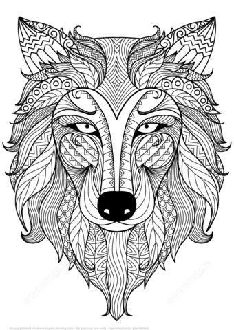 340x480 Wolf Zentangle Coloring Page