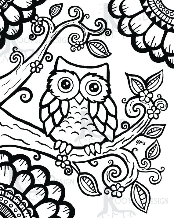 570x713 Zentangle Coloring Pages Drawn Owl Coloring Page Christmas