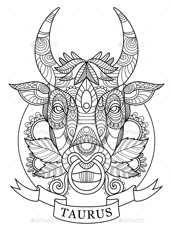 590x787 Taurus Zodiac Sign Coloring Book For Adults Vector