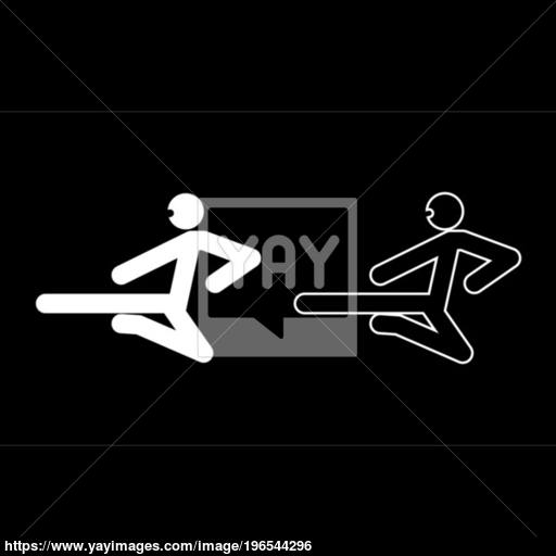 Ninja With Kick Stick Icon Set White Color Illustration Flat Style