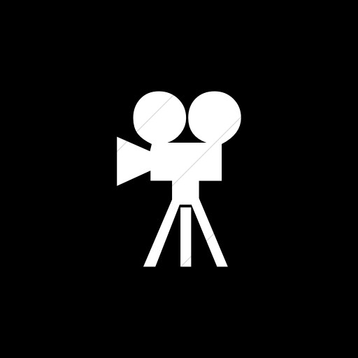 Flat Square White On Black Classica Movie Camera Icon