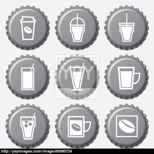 Coffee Cup Icons On Bottle Cap Set Vector
