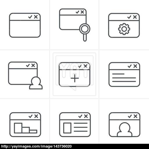 Line Icons Style Browser Icon Set Vector