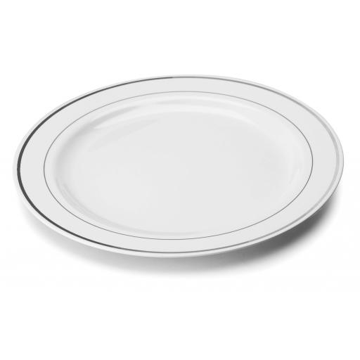 White Silver Rim Mozaik Strong Reuseable Hard Plastic Dinner
