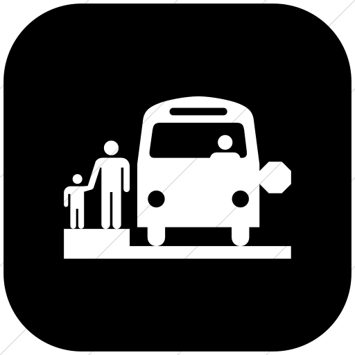 Flat Rounded Square White On Black Iconathon School Bus