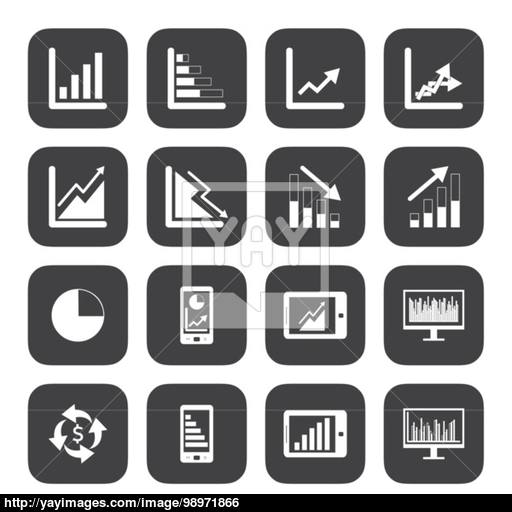 Black And White Business Graph Icon Set Vector