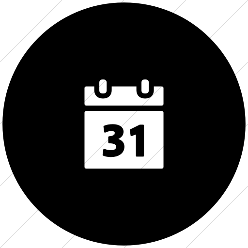 Flat Circle White On Black Foundation Calendar Icon
