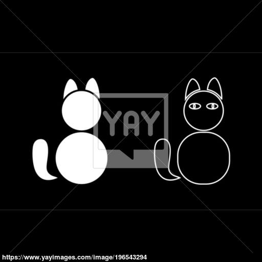 Cat Icon Set White Color Illustration Flat Style Simple Image
