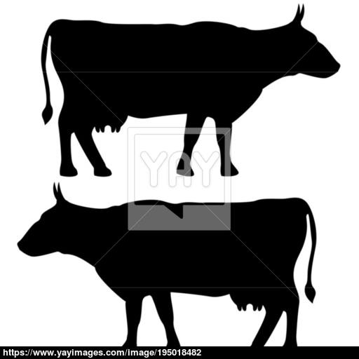 Cow Icon Black Color Set Flat Illustration Vector