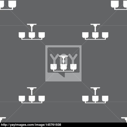 Chandelier Light Lamp Icon Sign Seamless Pattern On A Gray
