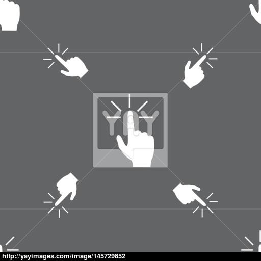 Click Here Hand Icon Sign Seamless Pattern On A Gray Background
