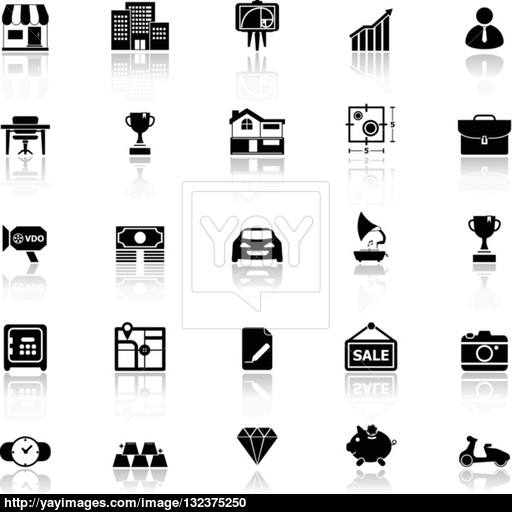 Asset And Property Icons With Reflect On White Background Vector