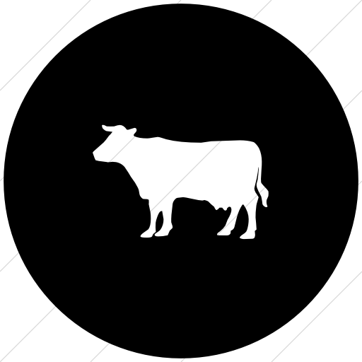 Flat Circle White On Black Animals Cow Icon