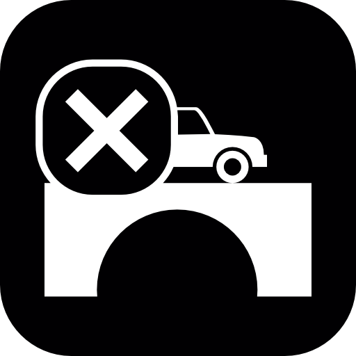 Car Crossing Bridge With Cross Mark