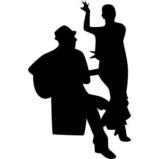 Flamenco Dancer And Guitar Player Silhouettes Icons Free Download