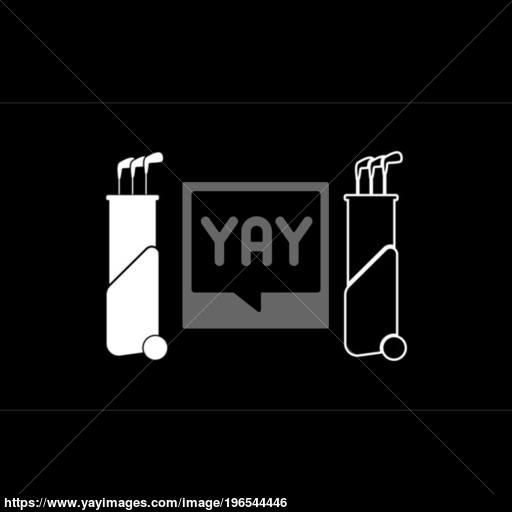 Bag For Golf Clubs On Wheels Icon Set White Color Illustration