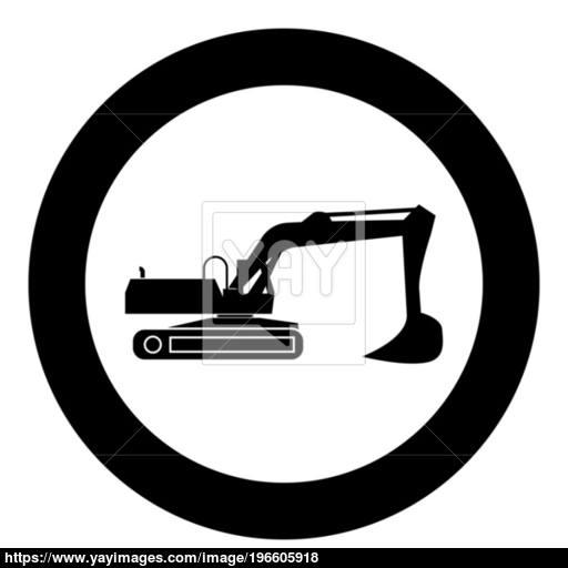 Excavator Black Icon In Circle Vector Illustration Isolated