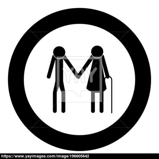 Elder People Stick Black Icon In Circle Vector Illustration