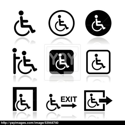 Man On Wheelchair, Disabled, Emergency Exit Icon Vector