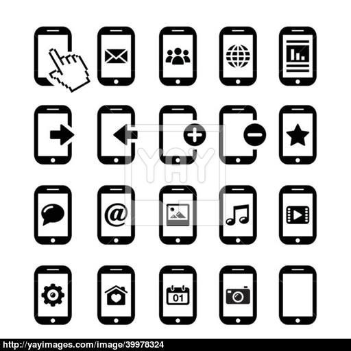 Mobile Or Cell Phone, Smartphone, Contact Icons Set Vector