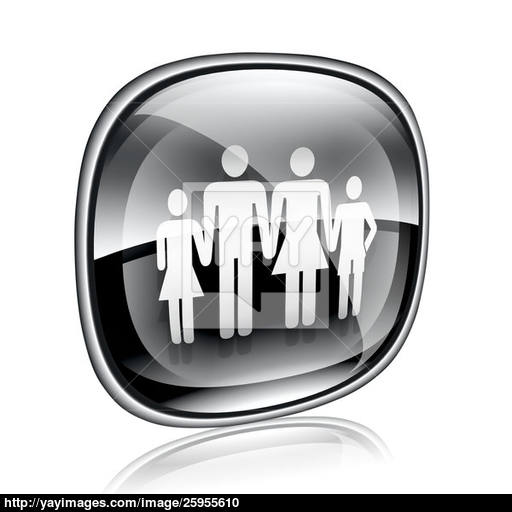 Family Icon Black Glass, Isolated On White Background Image
