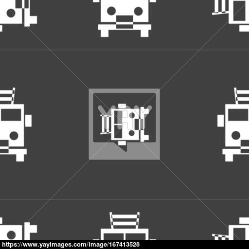Fire Engine Icon Sign Seamless Pattern On A Gray Background