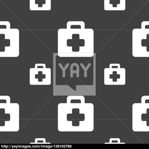 First Aid Kit Icon Sign Seamless Pattern On A Gray Background