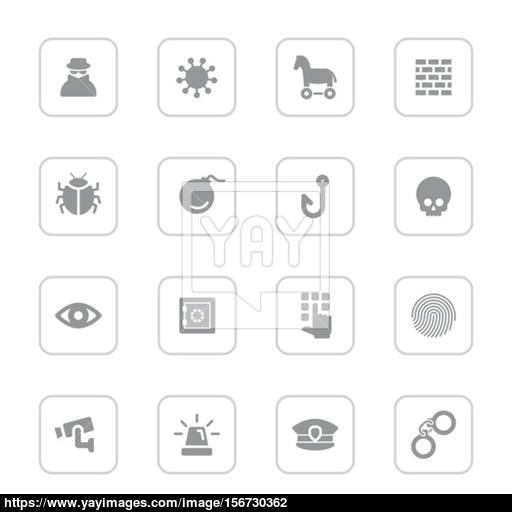 Gray Flat Icon Set With Rounded Rectangle Frame Vector
