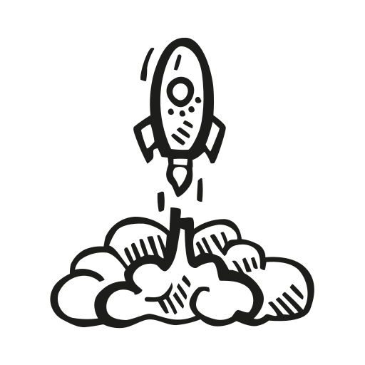 Rocket, Launch Icon Free Of Space Hand Drawn Black Sticker